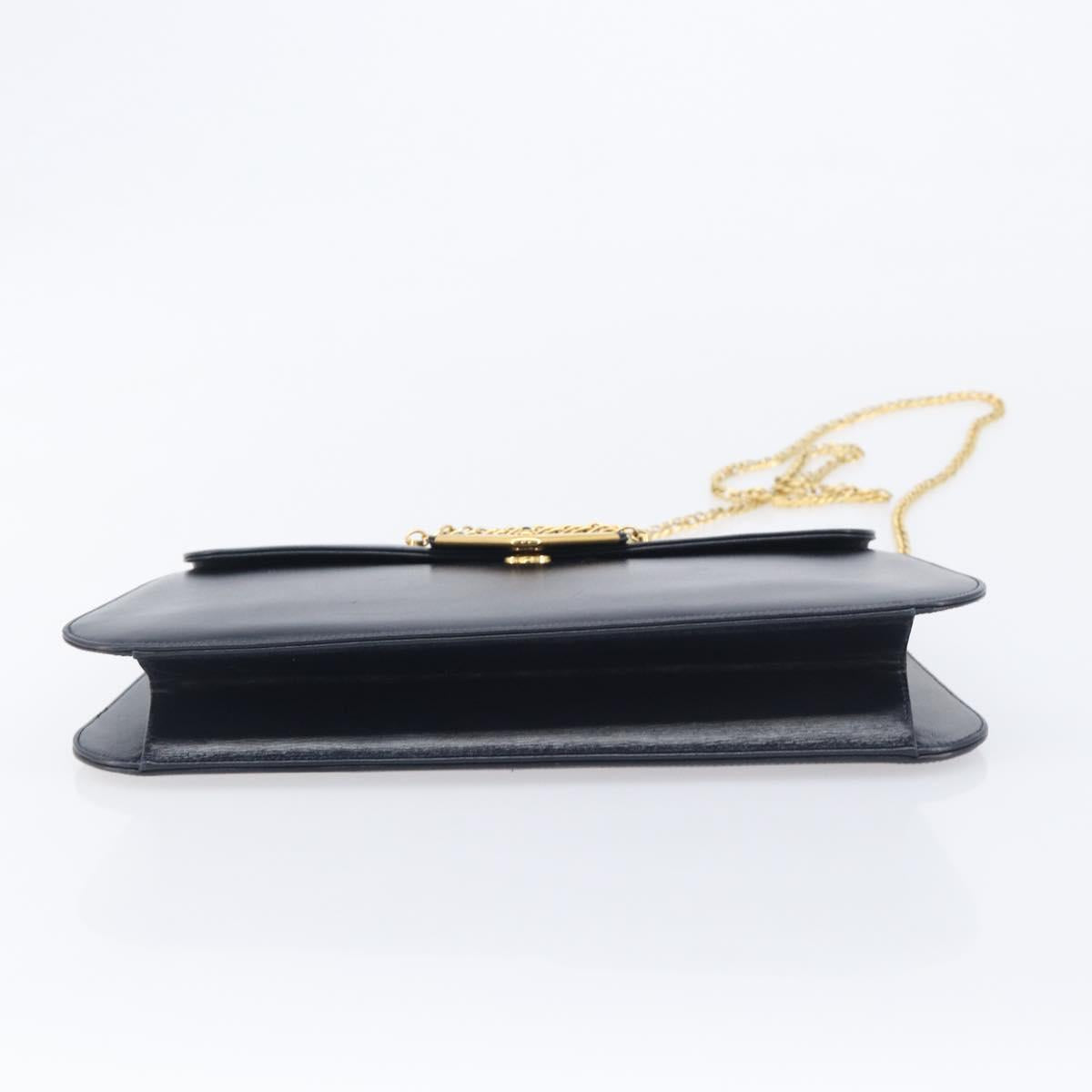 Cartier Chain Shoulder Bag Leather Black Gold Auth 210503A