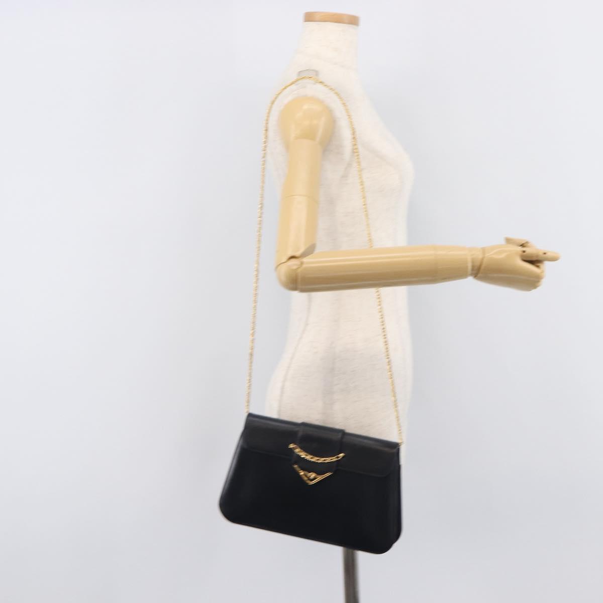 Cartier Chain Shoulder Bag Leather Black Gold Auth 210503A