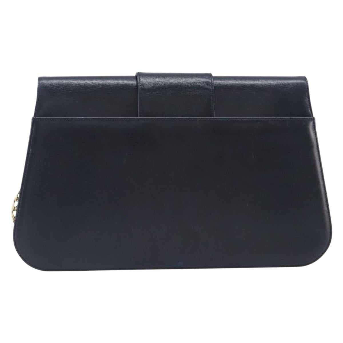 Cartier Chain Shoulder Bag Leather Black Gold Auth 210503A