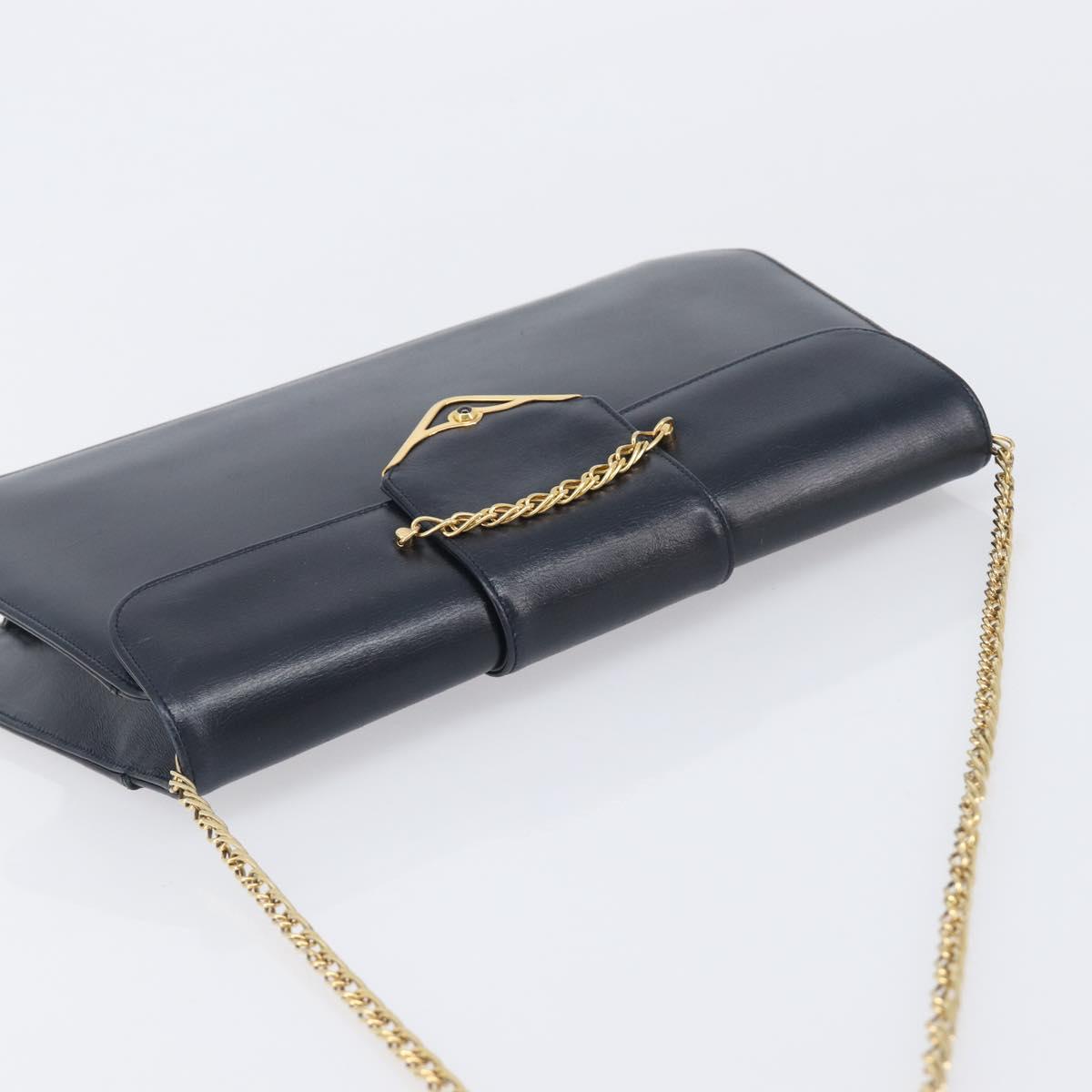 Cartier Chain Shoulder Bag Leather Black Gold Auth 210503A