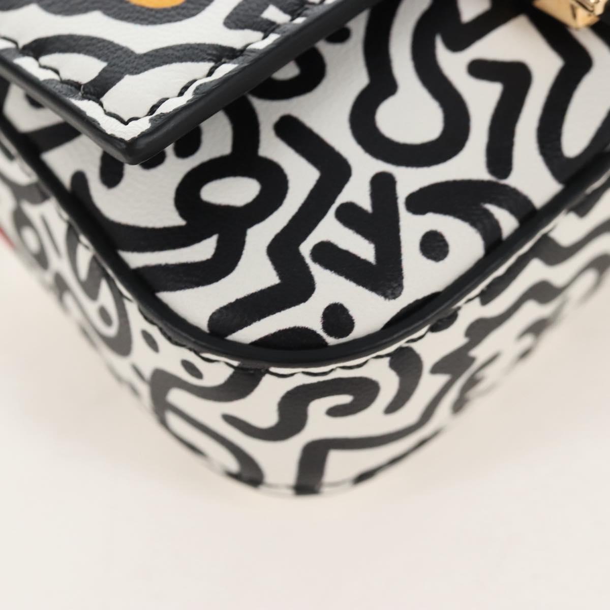 FENDI Mr.Doodle Nano Bucket Pouch Leather White Gold Tone 7AR844 Auth 210507M