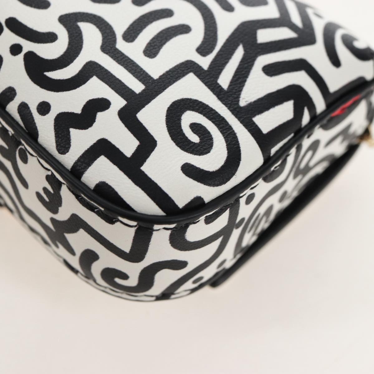 FENDI Mr.Doodle Nano Bucket Pouch Leather White Gold Tone 7AR844 Auth 210507M