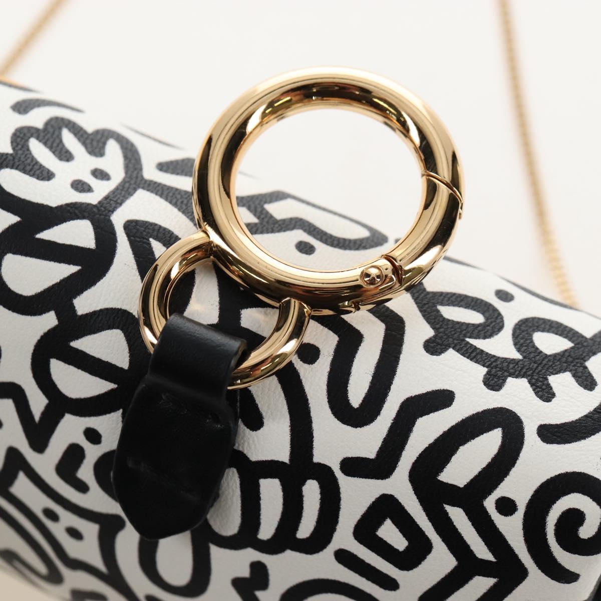 FENDI Mr.Doodle Nano Bucket Pouch Leather White Gold Tone 7AR844 Auth 210507M