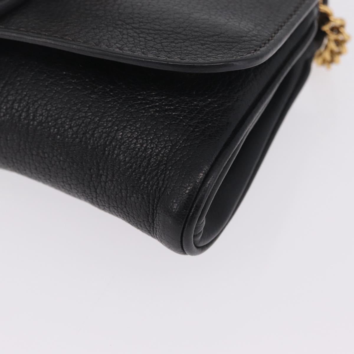 Miu Miu Chain Bijoux Shoulder Bag Leather Black Gold Auth 210510V