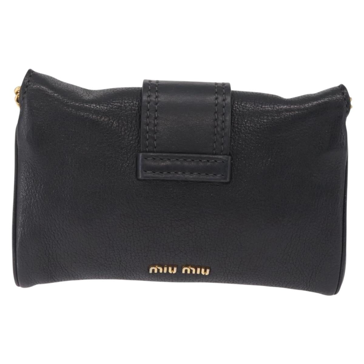 Miu Miu Chain Bijoux Shoulder Bag Leather Black Gold Auth 210510V