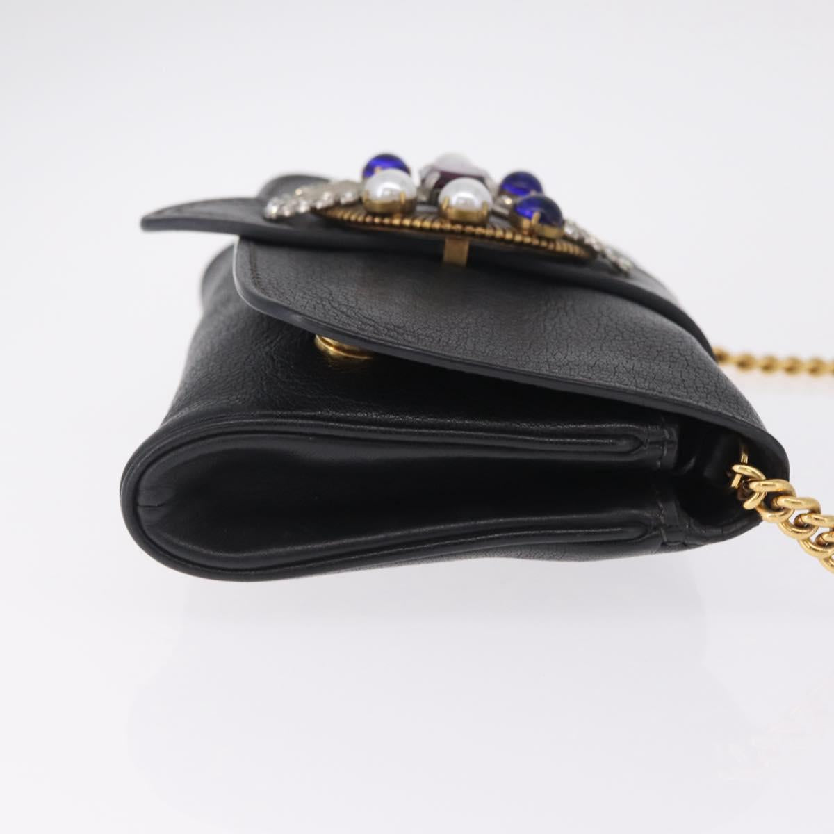 Miu Miu Chain Bijoux Shoulder Bag Leather Black Gold Auth 210510V