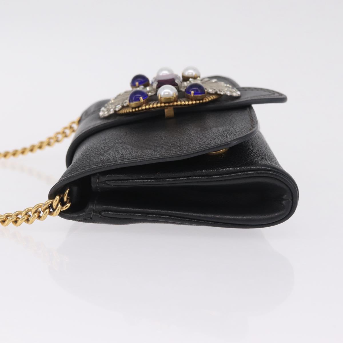 Miu Miu Chain Bijoux Shoulder Bag Leather Black Gold Auth 210510V