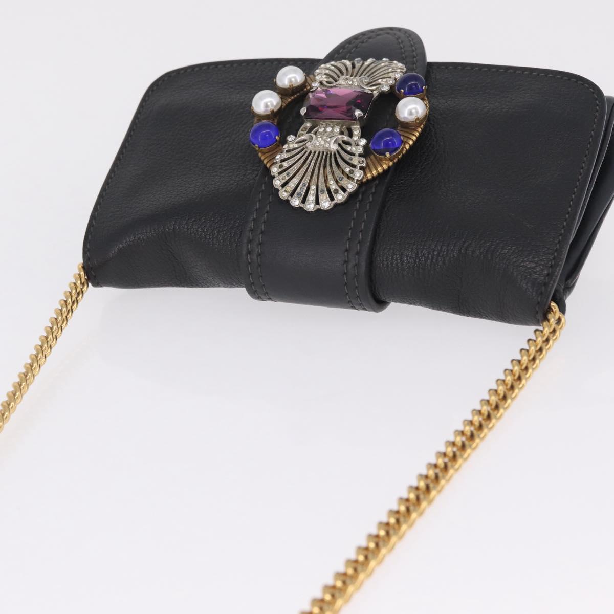 Miu Miu Chain Bijoux Shoulder Bag Leather Black Gold Auth 210510V