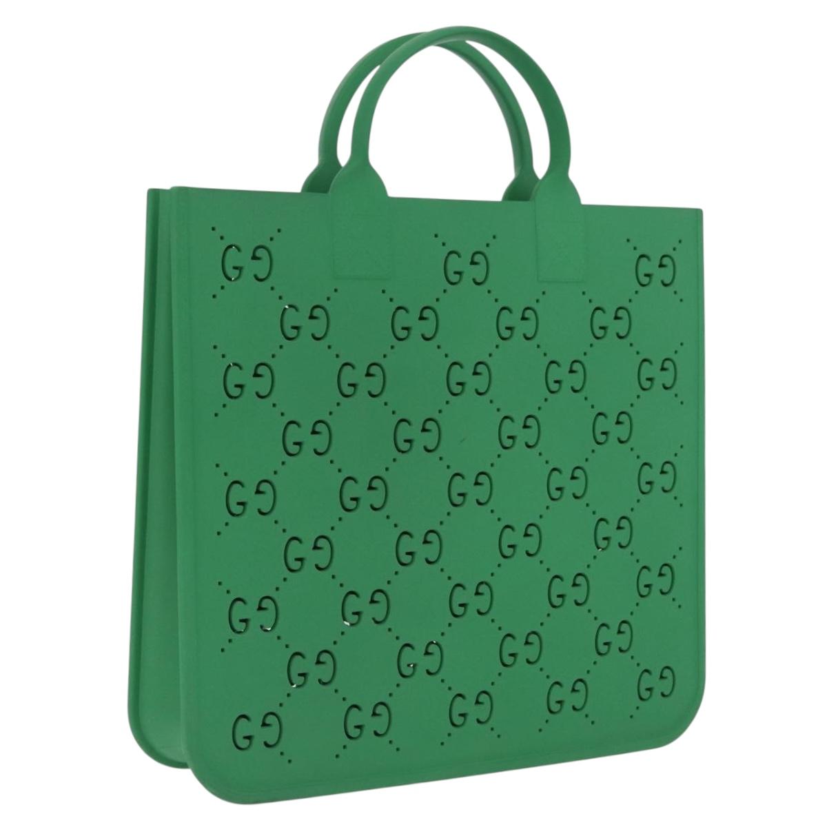 GUCCI GG Canvas Tote Bag Rubber Green 679365 Auth 210511V