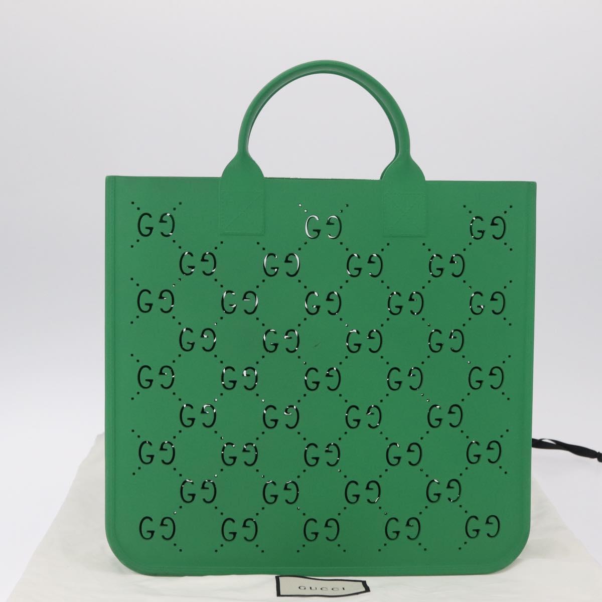 GUCCI GG Canvas Tote Bag Rubber Green 679365 Auth 210511V