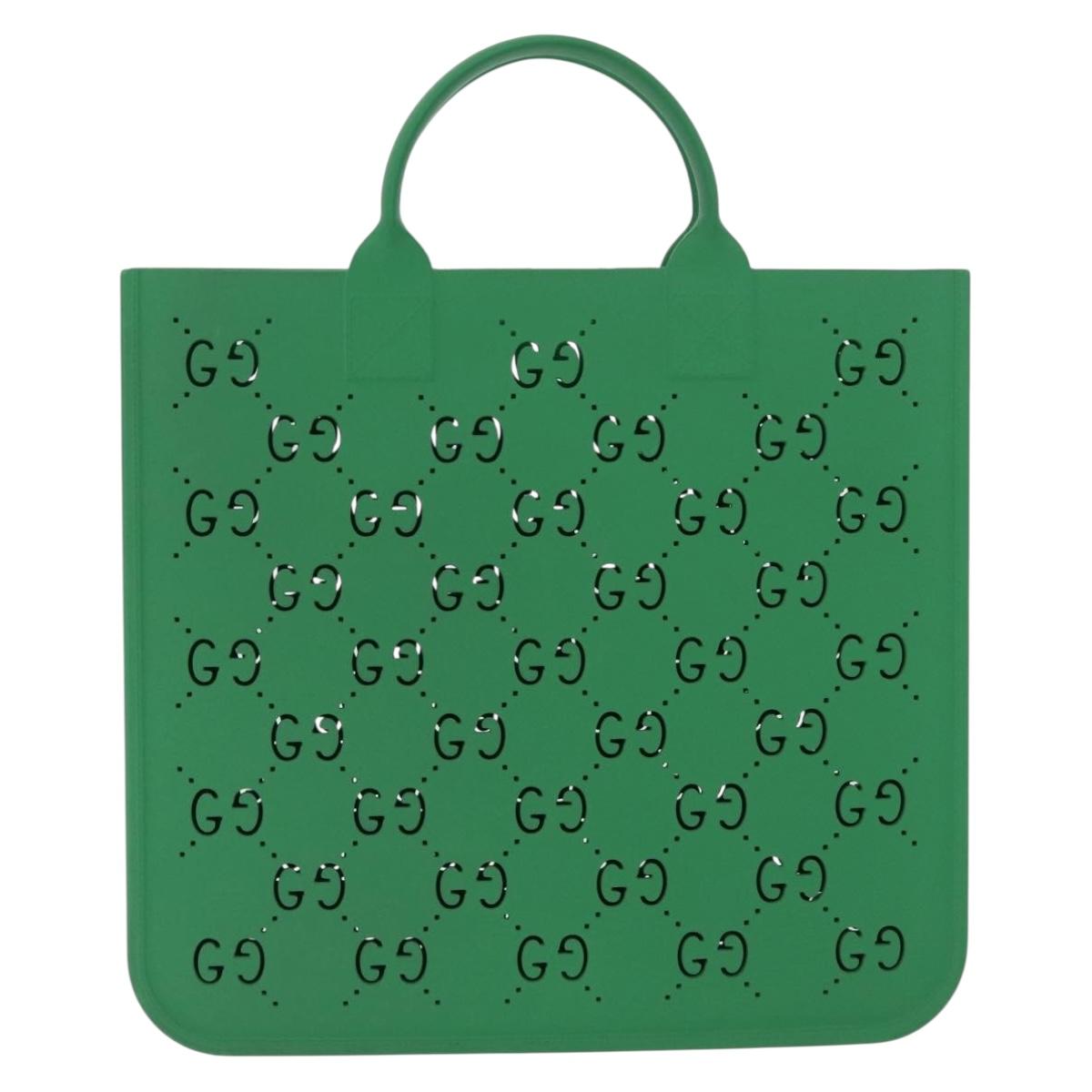 GUCCI GG Canvas Tote Bag Rubber Green 679365 Auth 210511V