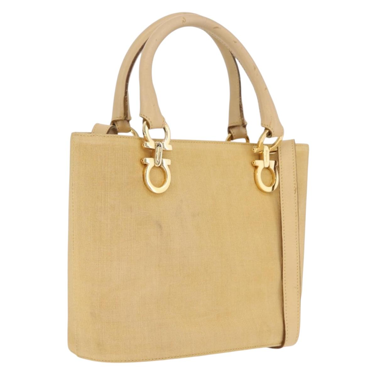 Salvatore Ferragamo Hand Bag Canvas 2way Beige Gold Auth 210514