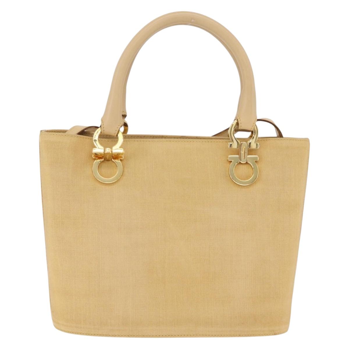 Salvatore Ferragamo Hand Bag Canvas 2way Beige Gold Auth 210514