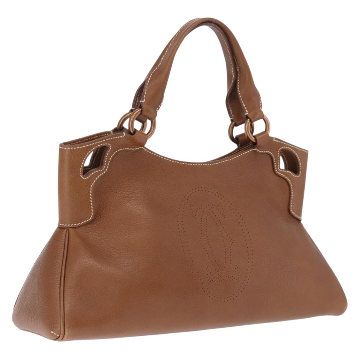 Cartier Hand Bag Leather Brown Gold Auth 210515V