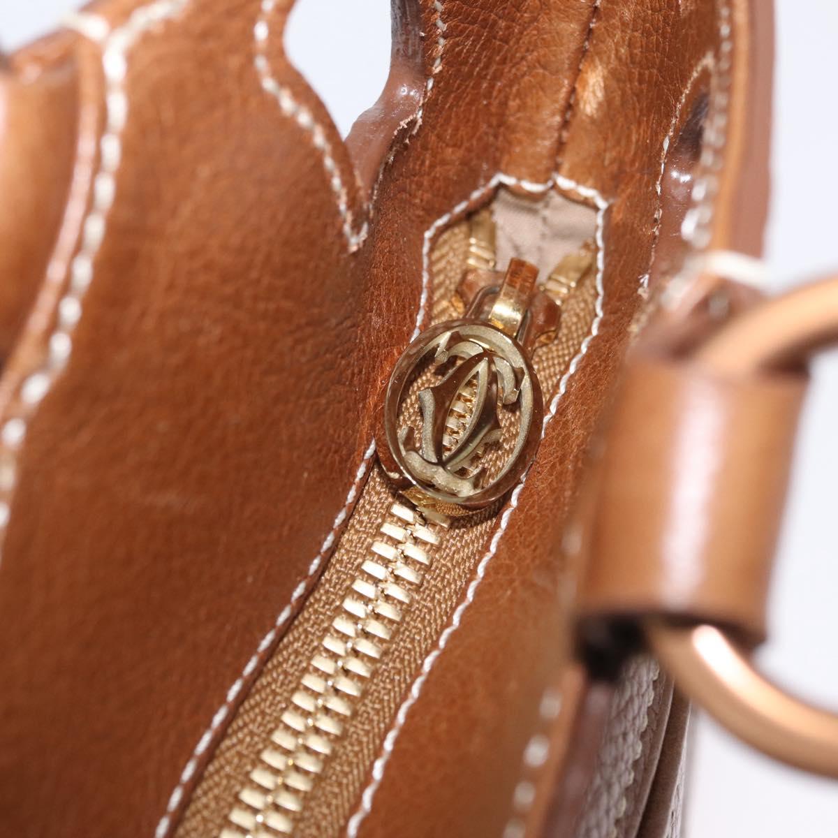 Cartier Hand Bag Leather Brown Gold Auth 210515V