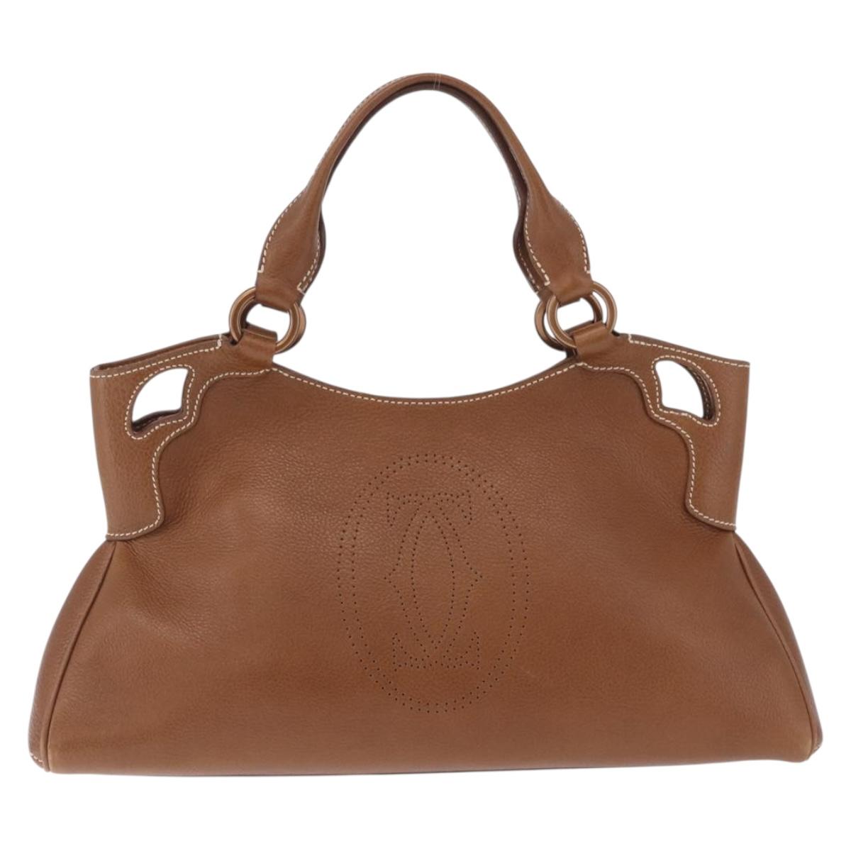 Cartier Hand Bag Leather Brown Gold Auth 210515V