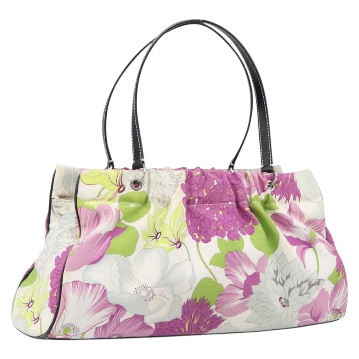 BURBERRY Floral Shoulder Bag Canvas Purple Silver Auth 210516A