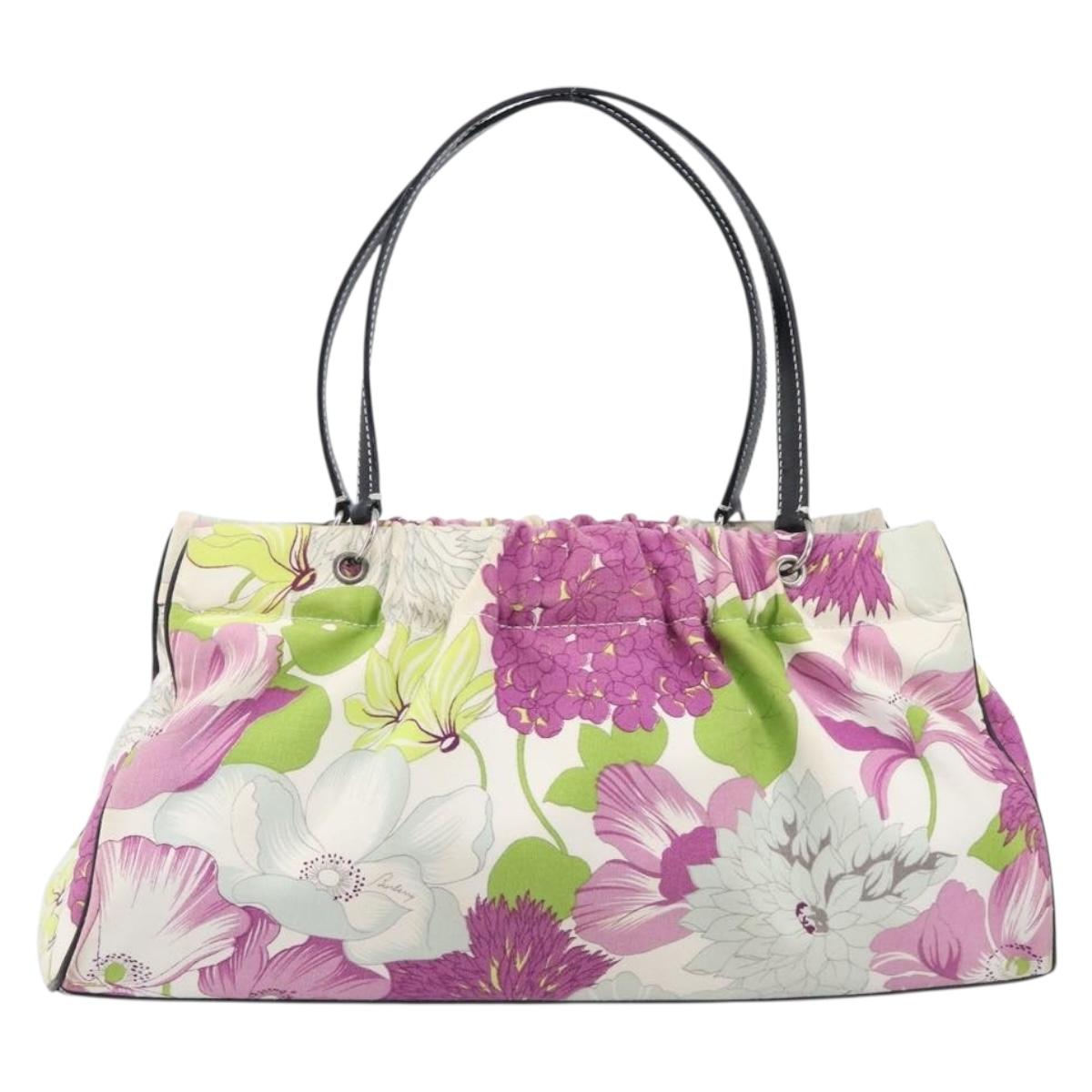 BURBERRY Floral Shoulder Bag Canvas Purple Silver Auth 210516A