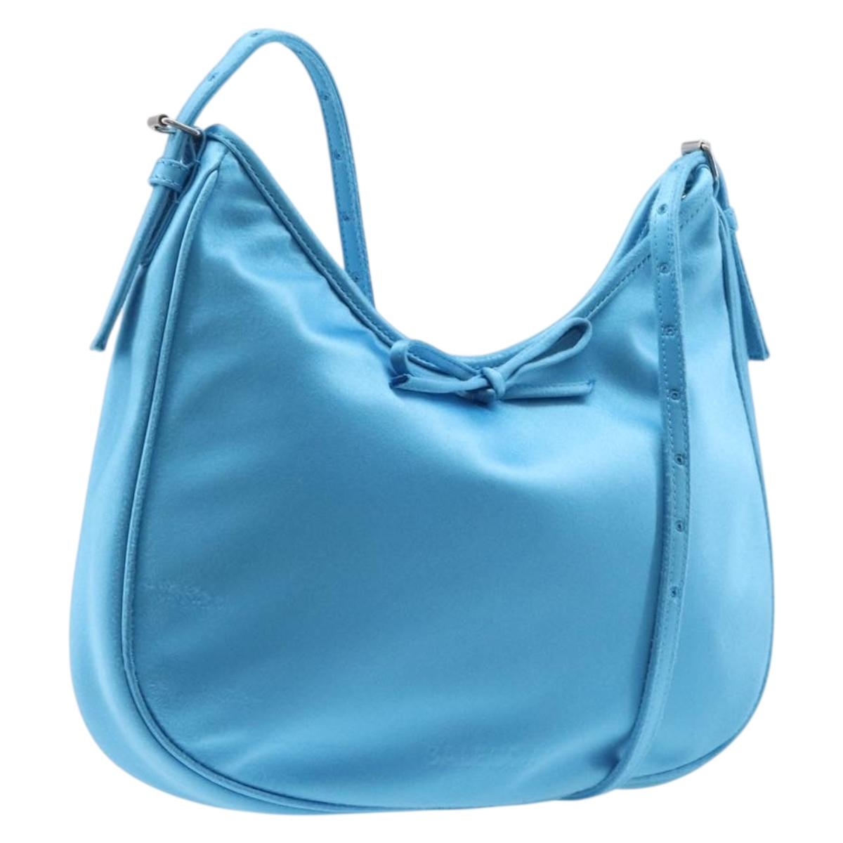 Balenciaga Leopolda Shoulder Bag Satin Blue Silver 792052 Auth 210517V