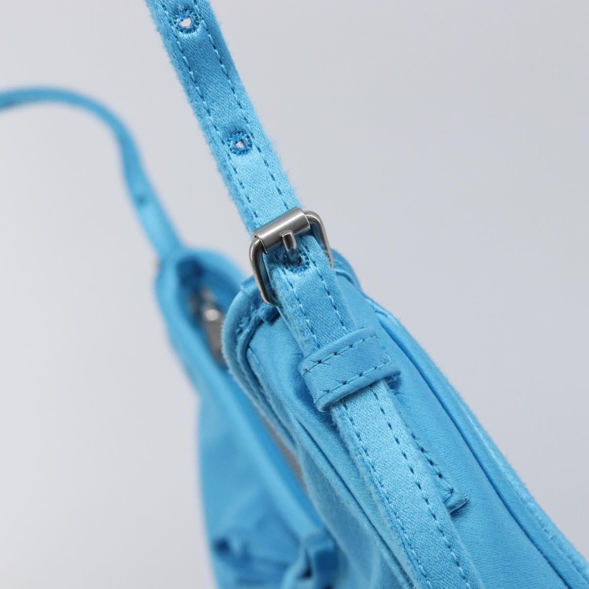 Balenciaga Leopolda Shoulder Bag Satin Blue Silver 792052 Auth 210517V