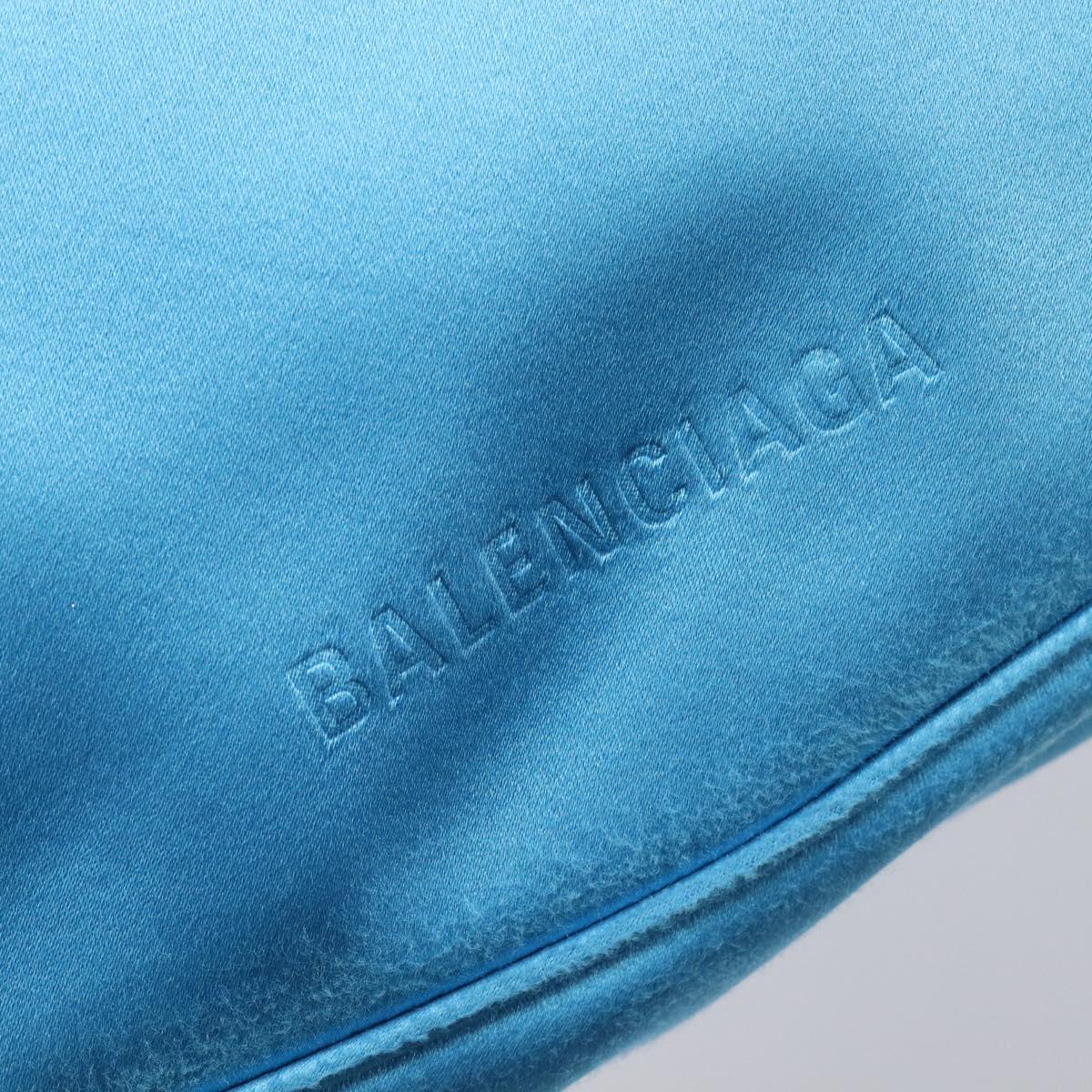 Balenciaga Leopolda Shoulder Bag Satin Blue Silver 792052 Auth 210517V