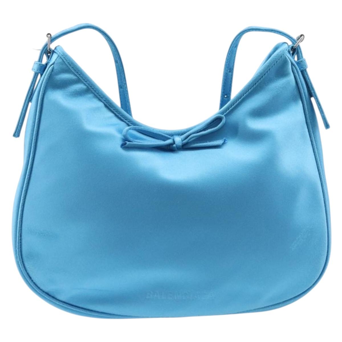 Balenciaga Leopolda Shoulder Bag Satin Blue Silver 792052 Auth 210517V