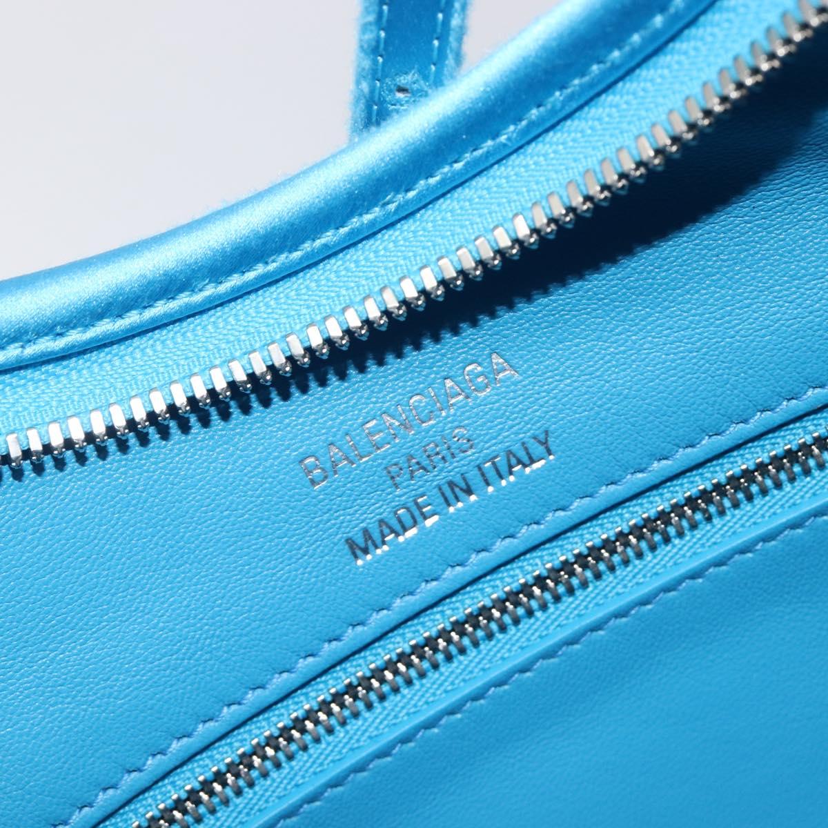 Balenciaga Leopolda Shoulder Bag Satin Blue Silver 792052 Auth 210517V