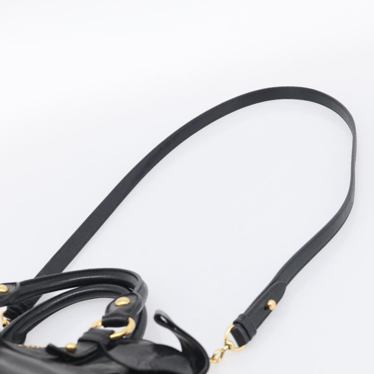 Miu Miu Ribbon Hand Bag Vitello Lux Leather 2way Black Gold Auth 210521V
