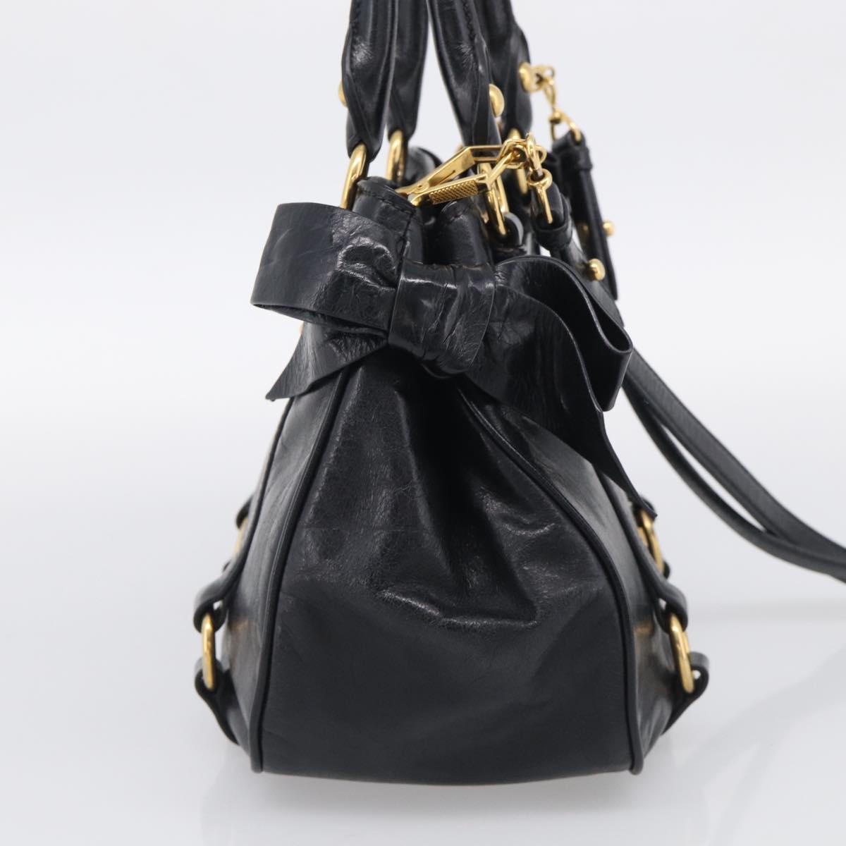 Miu Miu Ribbon Hand Bag Vitello Lux Leather 2way Black Gold Auth 210521V