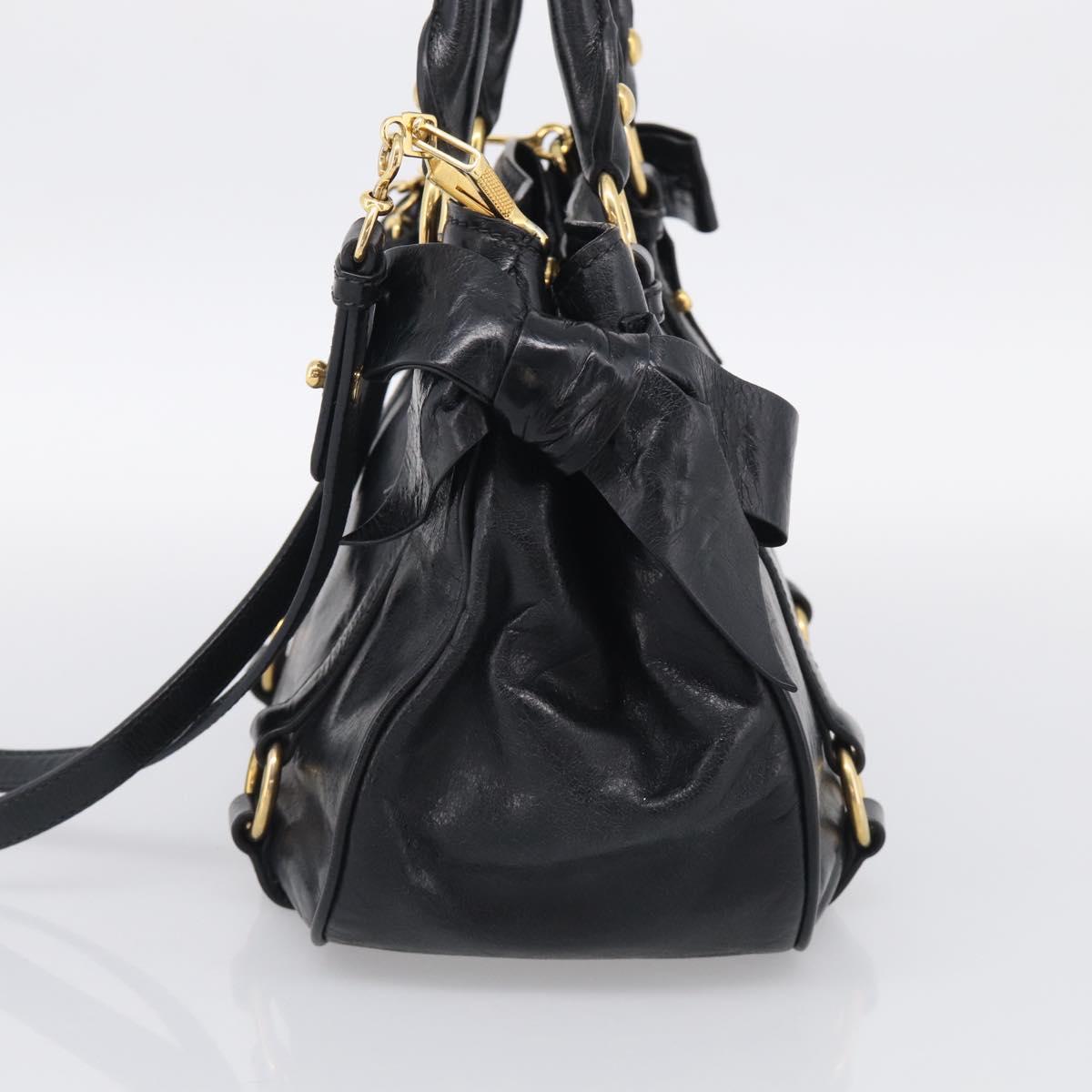 Miu Miu Ribbon Hand Bag Vitello Lux Leather 2way Black Gold Auth 210521V