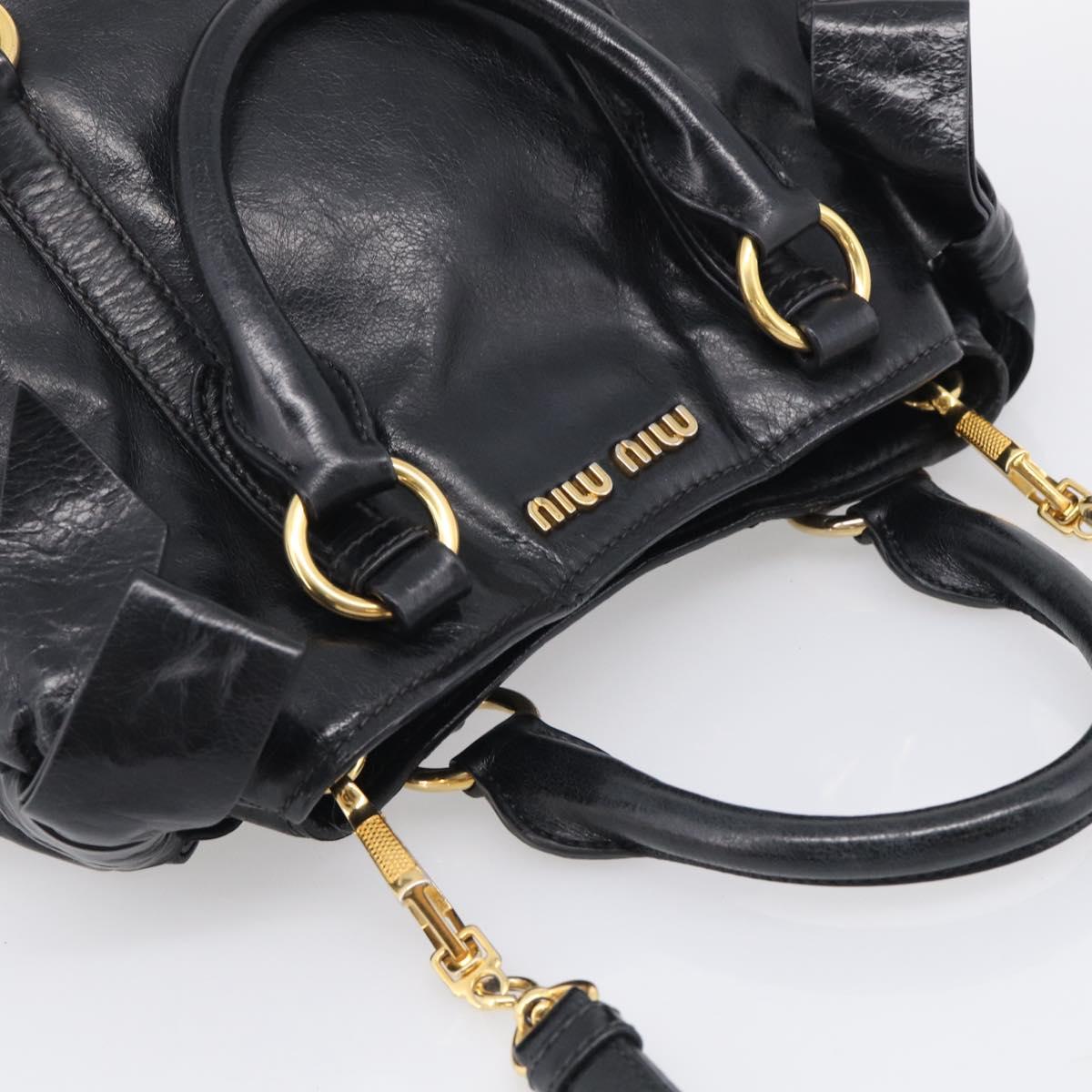 Miu Miu Ribbon Hand Bag Vitello Lux Leather 2way Black Gold Auth 210521V
