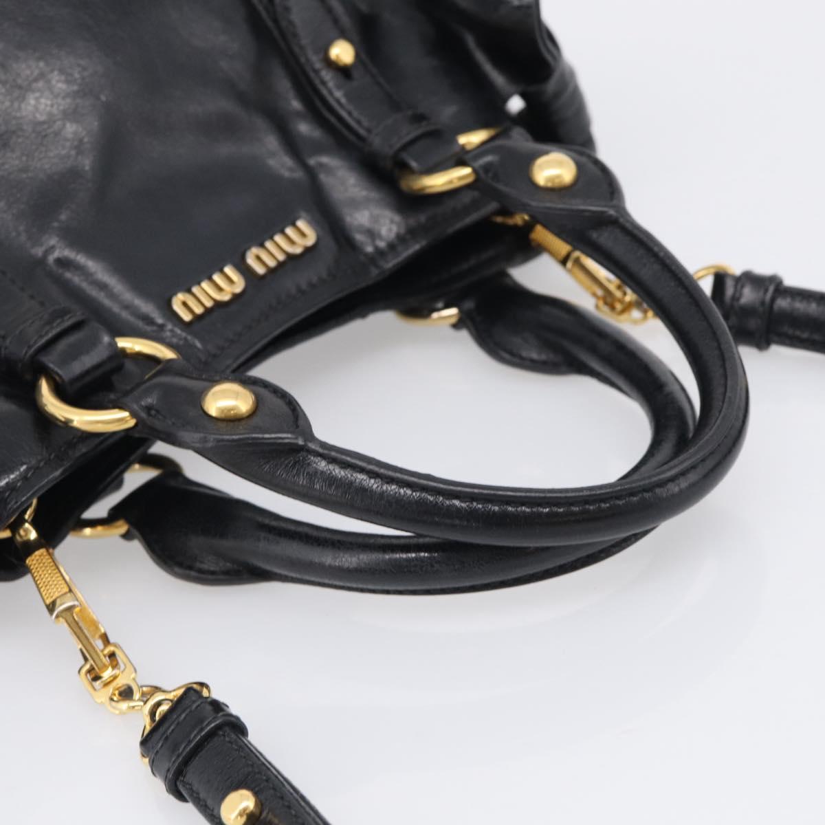 Miu Miu Ribbon Hand Bag Vitello Lux Leather 2way Black Gold Auth 210521V