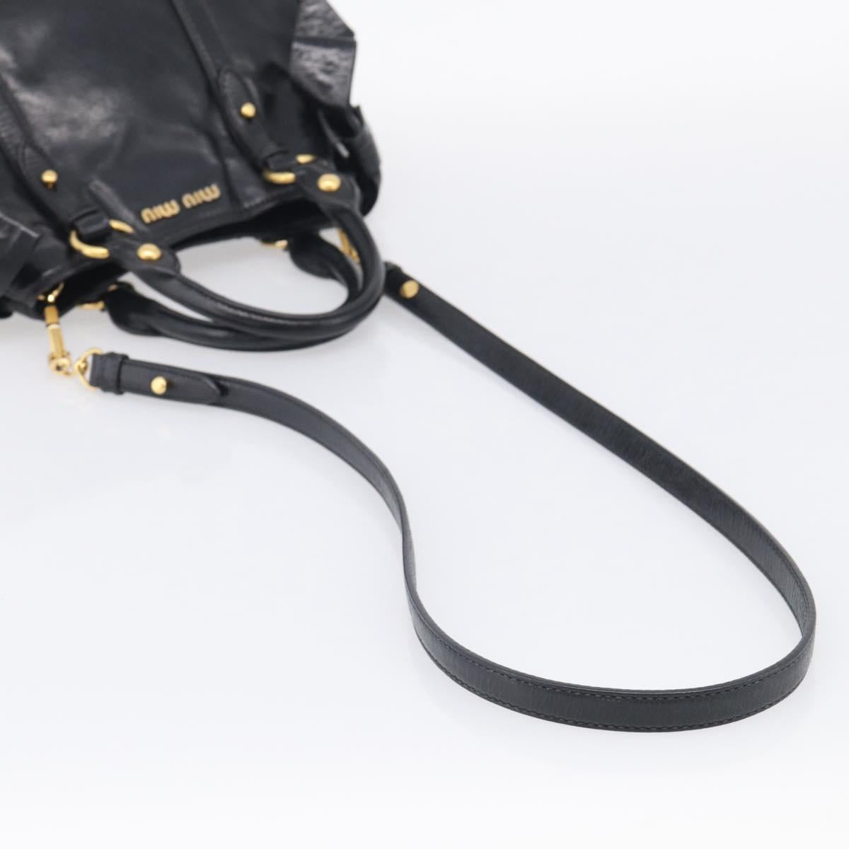 Miu Miu Ribbon Hand Bag Vitello Lux Leather 2way Black Gold Auth 210521V