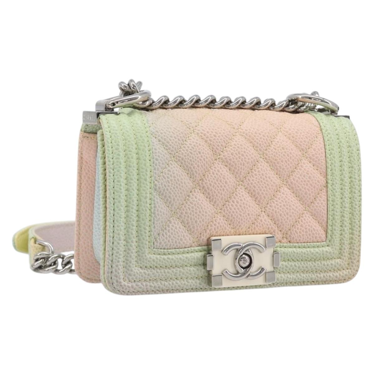 CHANEL Boy Chanel Matelasse Chain Bag Caviar Skin Multicolor CC Auth 210526SM