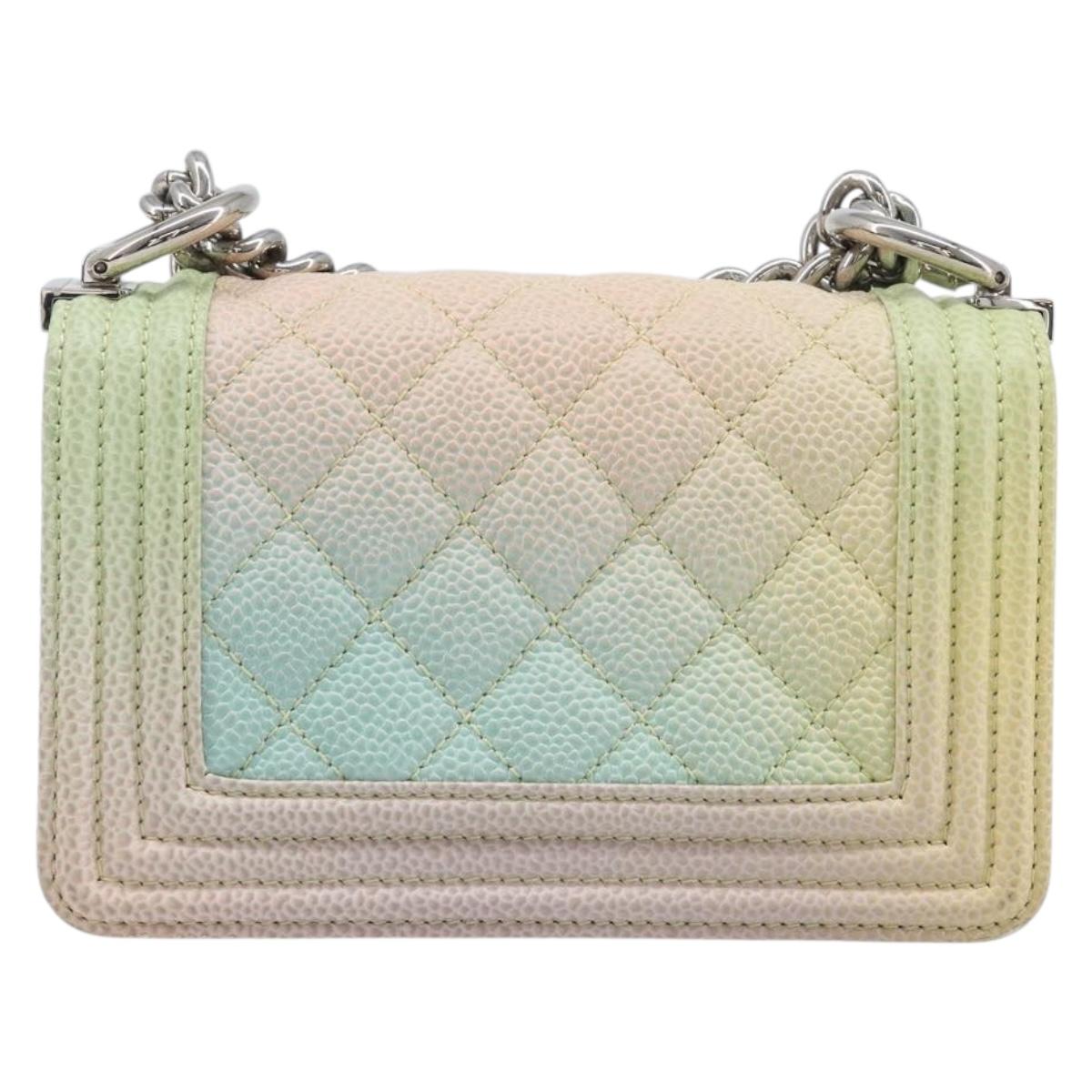 CHANEL Boy Chanel Matelasse Chain Bag Caviar Skin Multicolor CC Auth 210526SM