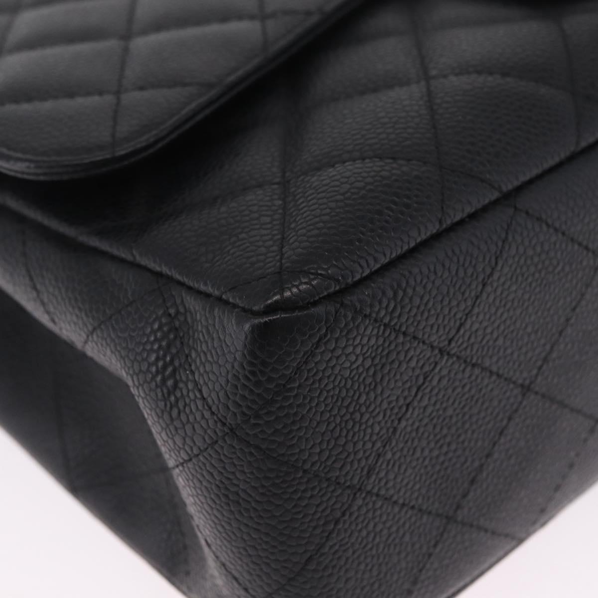 CHANEL Chain Matelasse 30 Bag Caviar Skin Black Silver CC Auth 210527SAV