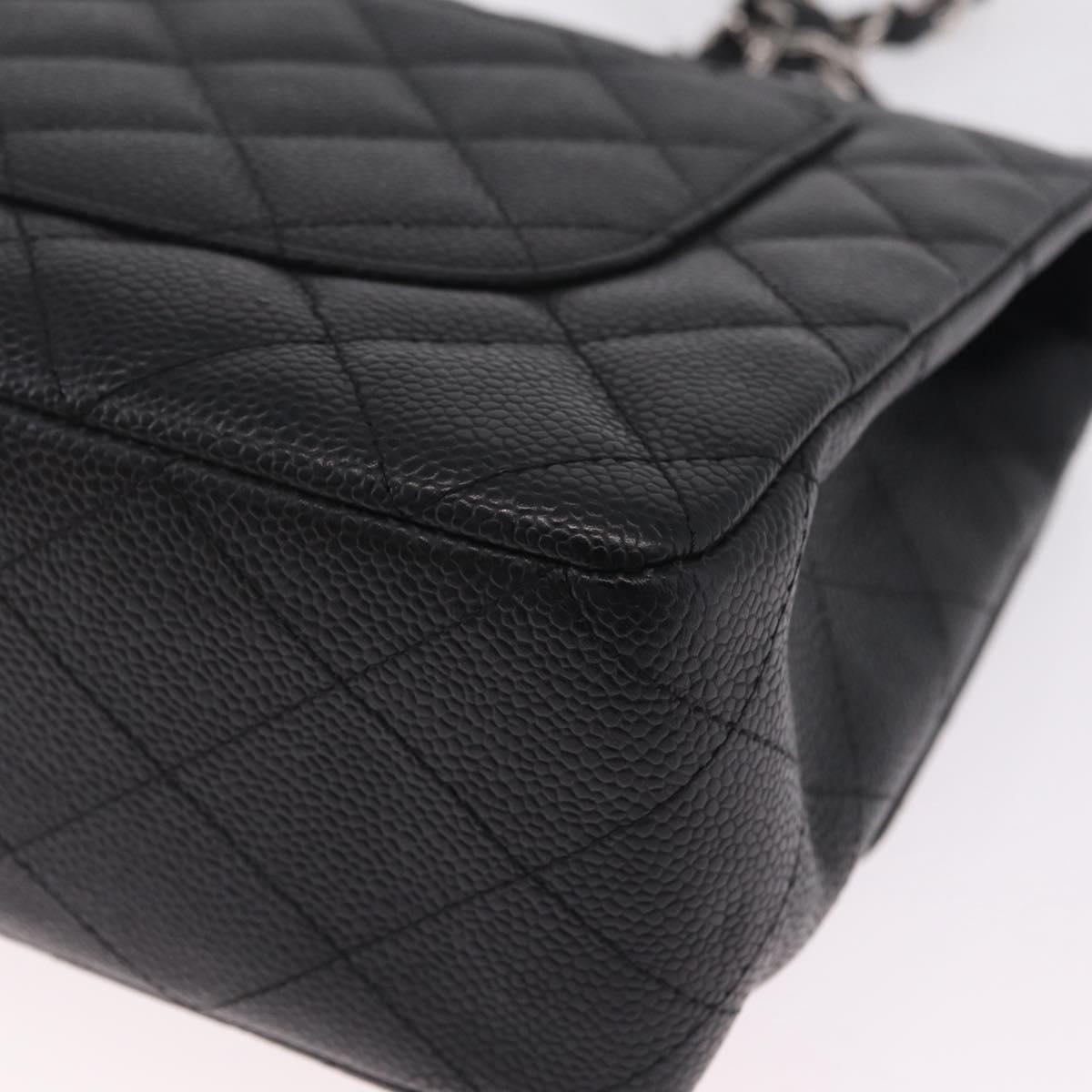 CHANEL Chain Matelasse 30 Bag Caviar Skin Black Silver CC Auth 210527SAV