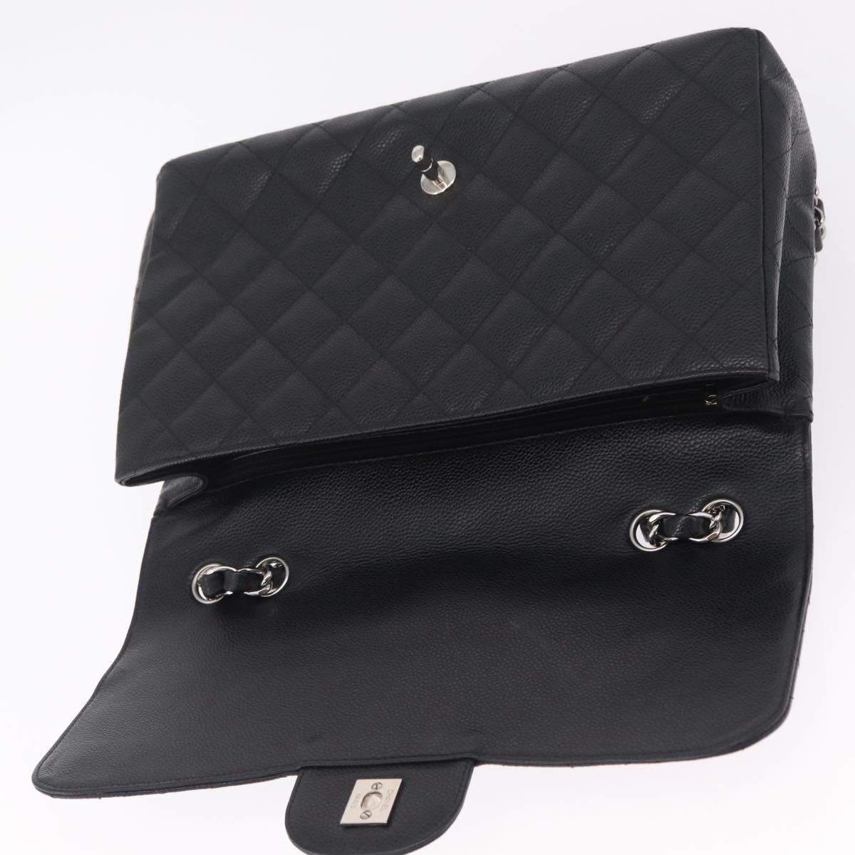 CHANEL Chain Matelasse 30 Bag Caviar Skin Black Silver CC Auth 210527SAV