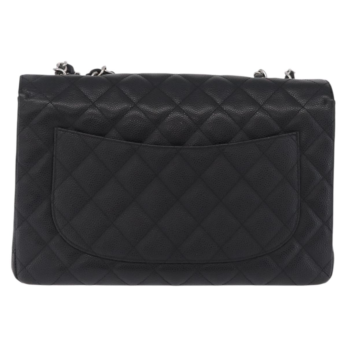 CHANEL Chain Matelasse 30 Bag Caviar Skin Black Silver CC Auth 210527SAV
