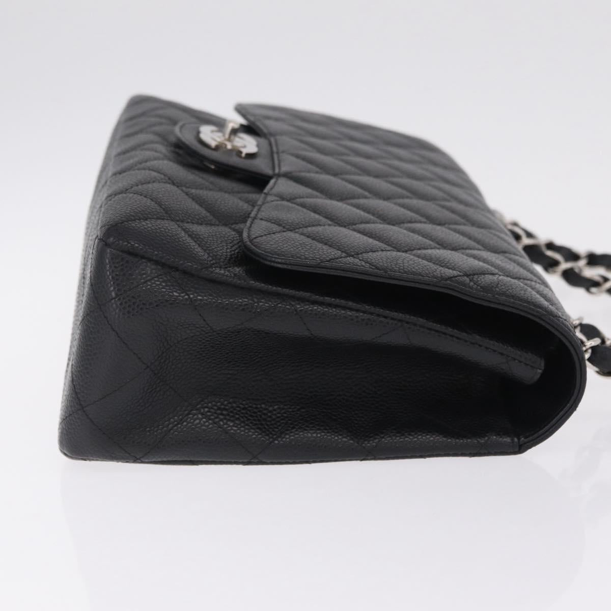 CHANEL Chain Matelasse 30 Bag Caviar Skin Black Silver CC Auth 210527SAV