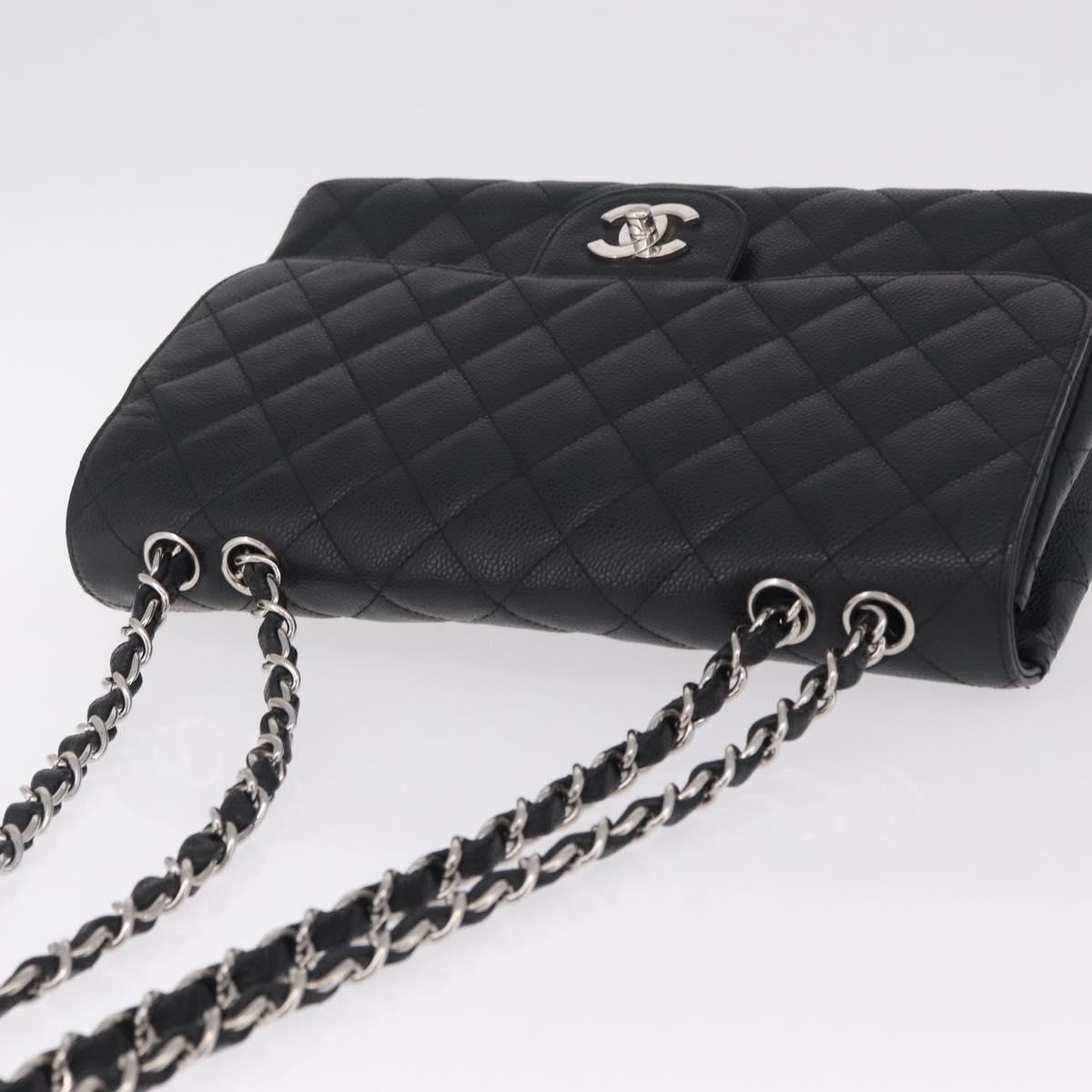 CHANEL Chain Matelasse 30 Bag Caviar Skin Black Silver CC Auth 210527SAV