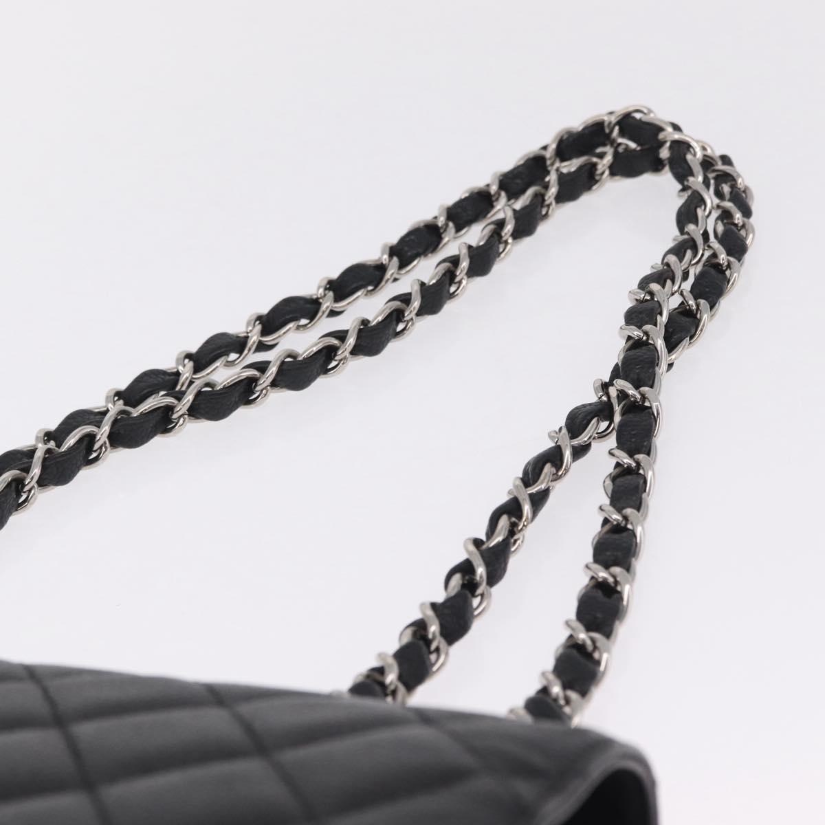 CHANEL Chain Matelasse 30 Bag Caviar Skin Black Silver CC Auth 210527SAV