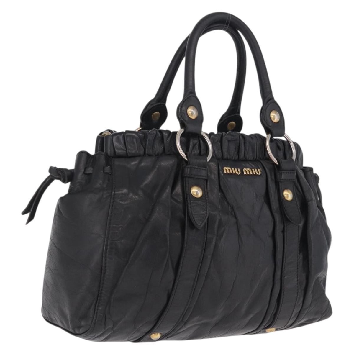 Miu Miu Hand Bag Vitello Lux Leather Black Gold Auth 210528V