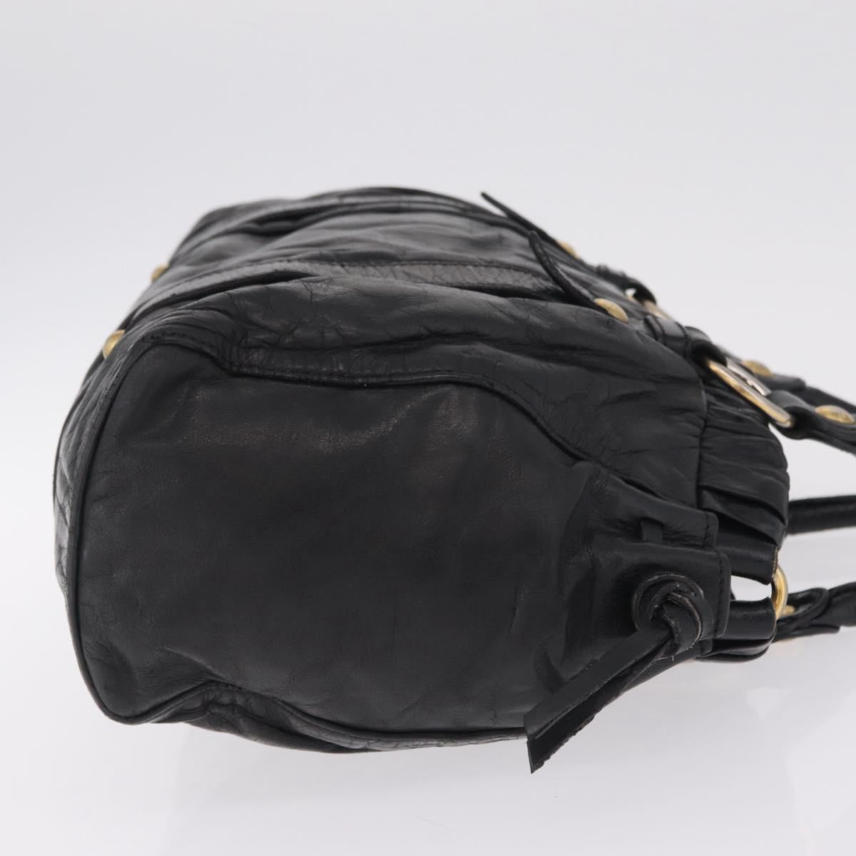 Miu Miu Hand Bag Vitello Lux Leather Black Gold Auth 210528V