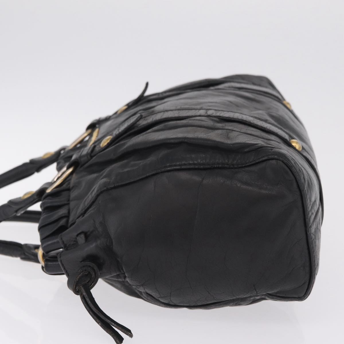 Miu Miu Hand Bag Vitello Lux Leather Black Gold Auth 210528V