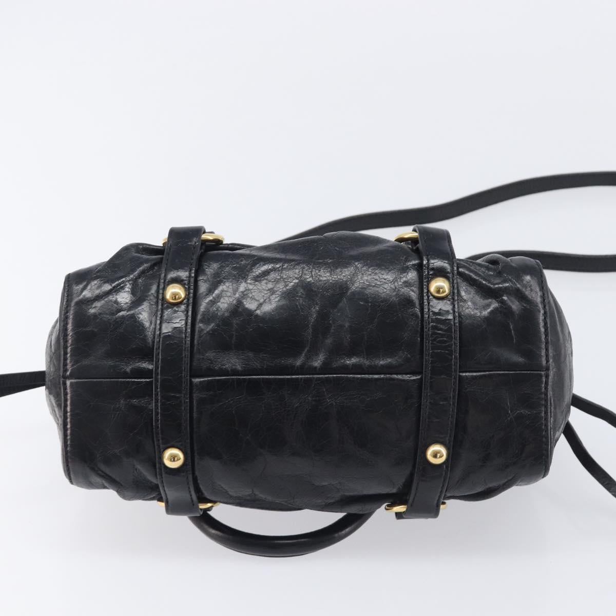 Miu Miu Hand Bag Vittero Dino Leather 2way Black Gold Auth 210529V