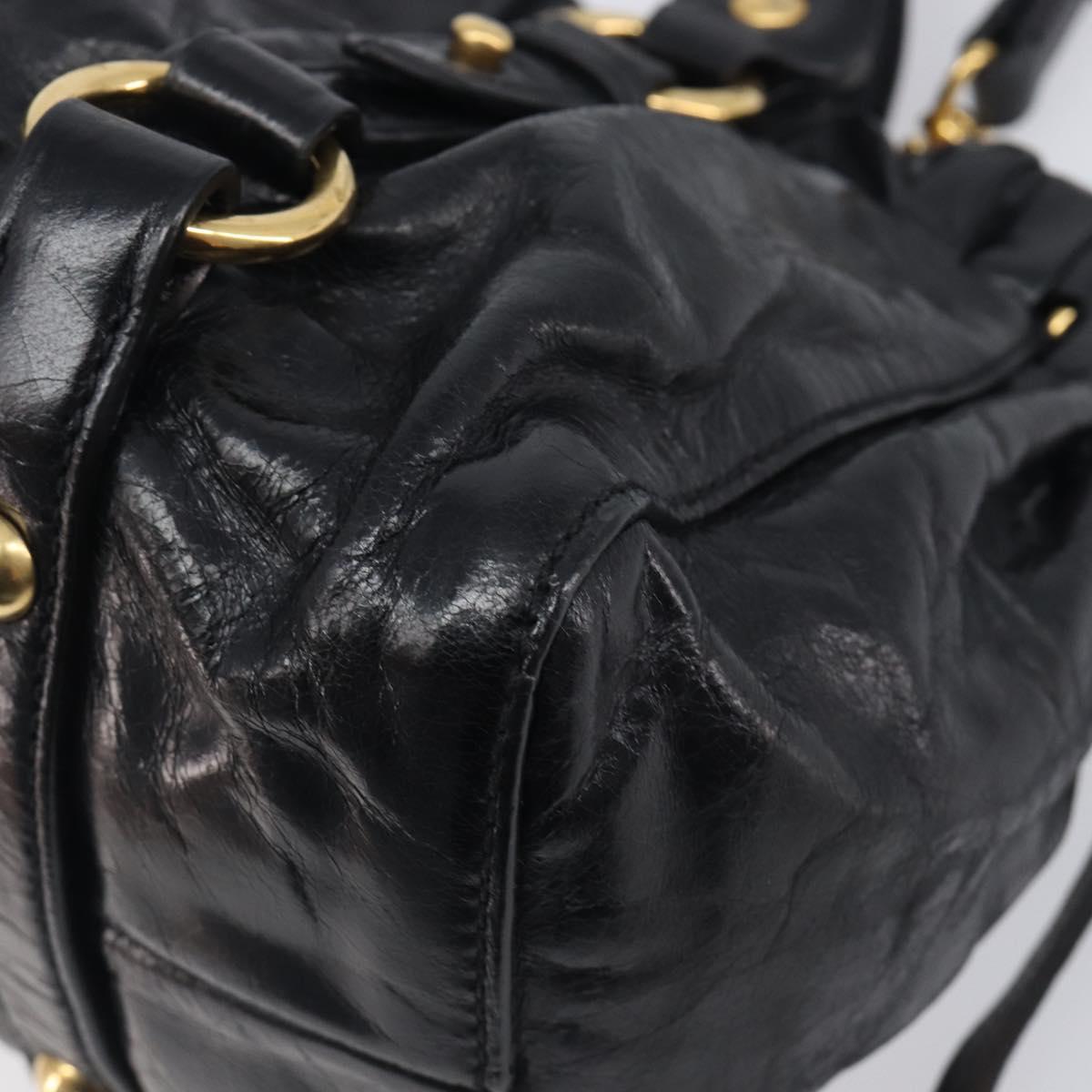 Miu Miu Hand Bag Vittero Dino Leather 2way Black Gold Auth 210529V