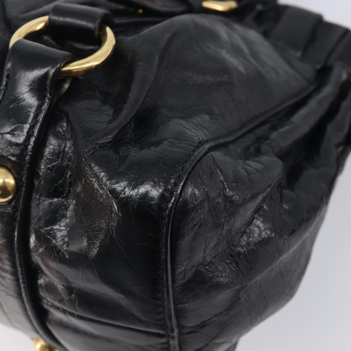 Miu Miu Hand Bag Vittero Dino Leather 2way Black Gold Auth 210529V