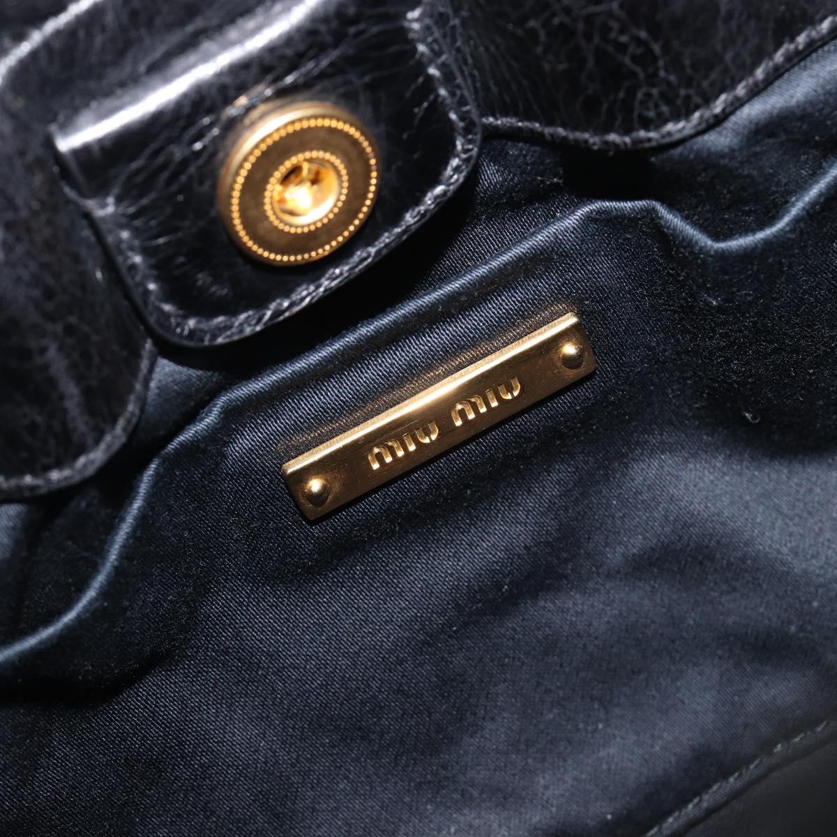 Miu Miu Hand Bag Vittero Dino Leather 2way Black Gold Auth 210529V