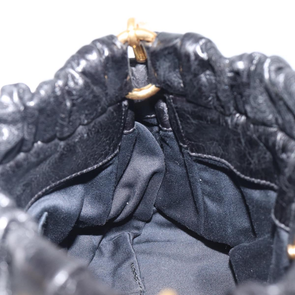 Miu Miu Hand Bag Vittero Dino Leather 2way Black Gold Auth 210529V